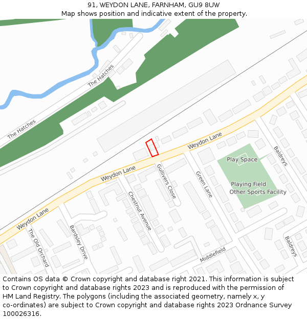 91, WEYDON LANE, FARNHAM, GU9 8UW: Location map and indicative extent of plot