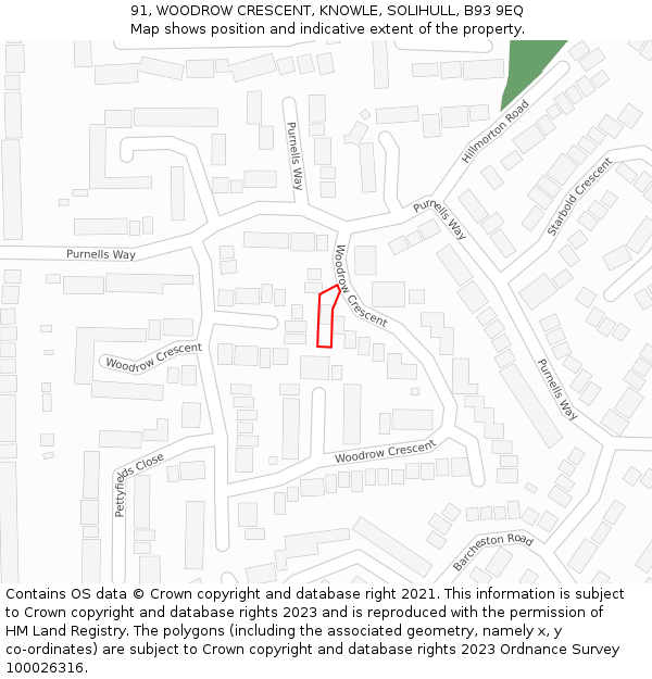 91, WOODROW CRESCENT, KNOWLE, SOLIHULL, B93 9EQ: Location map and indicative extent of plot