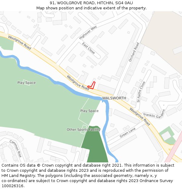 91, WOOLGROVE ROAD, HITCHIN, SG4 0AU: Location map and indicative extent of plot