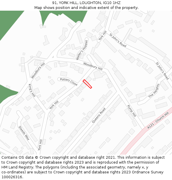 91, YORK HILL, LOUGHTON, IG10 1HZ: Location map and indicative extent of plot