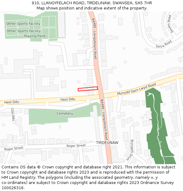 910, LLANGYFELACH ROAD, TIRDEUNAW, SWANSEA, SA5 7HR: Location map and indicative extent of plot