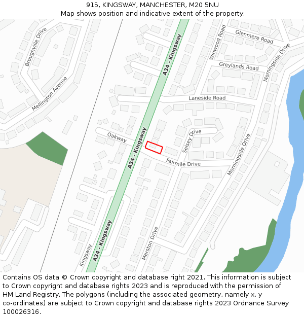 915, KINGSWAY, MANCHESTER, M20 5NU: Location map and indicative extent of plot