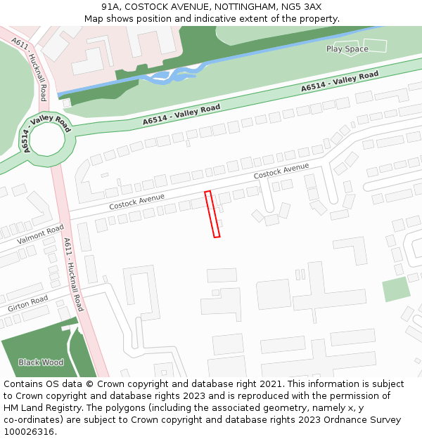 91A, COSTOCK AVENUE, NOTTINGHAM, NG5 3AX: Location map and indicative extent of plot