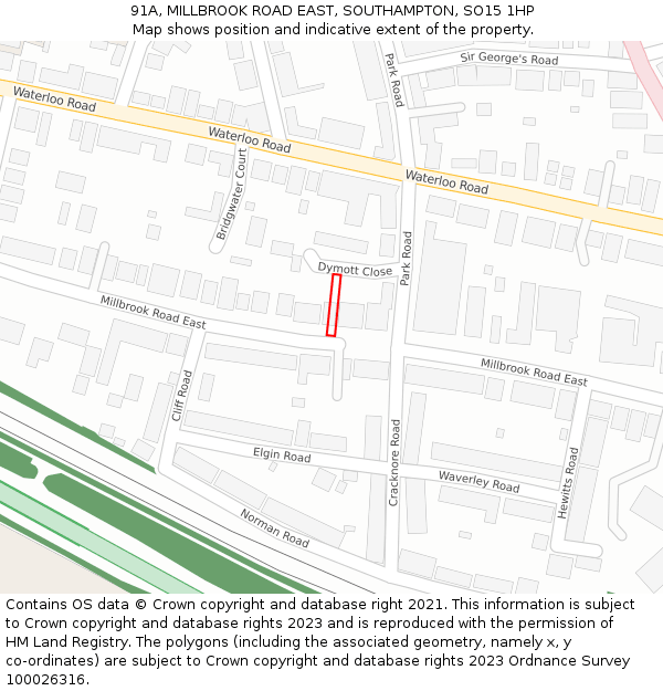 91A, MILLBROOK ROAD EAST, SOUTHAMPTON, SO15 1HP: Location map and indicative extent of plot