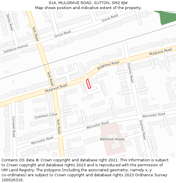 91A, MULGRAVE ROAD, SUTTON, SM2 6JW: Location map and indicative extent of plot