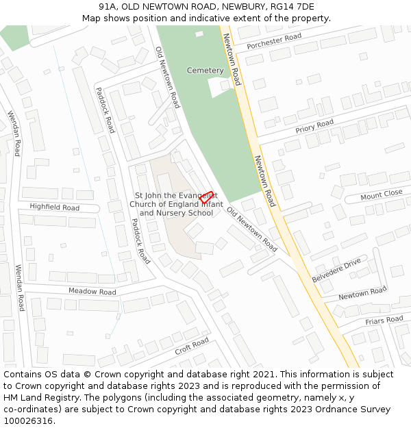 91A, OLD NEWTOWN ROAD, NEWBURY, RG14 7DE: Location map and indicative extent of plot
