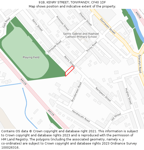91B, KENRY STREET, TONYPANDY, CF40 1DF: Location map and indicative extent of plot