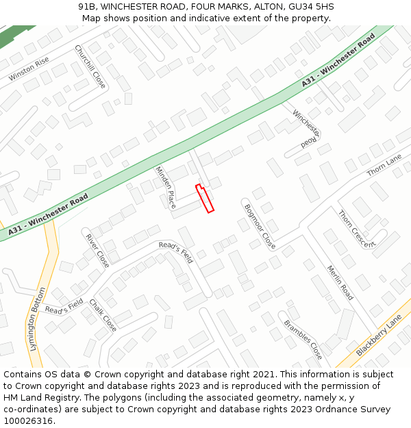 91B, WINCHESTER ROAD, FOUR MARKS, ALTON, GU34 5HS: Location map and indicative extent of plot