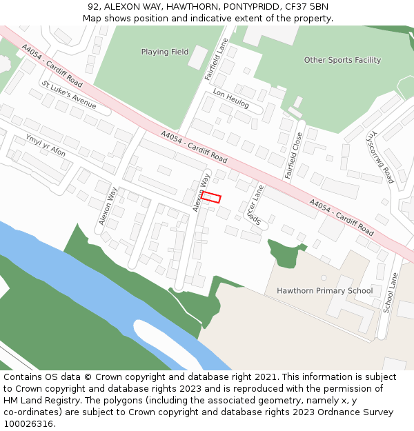 92, ALEXON WAY, HAWTHORN, PONTYPRIDD, CF37 5BN: Location map and indicative extent of plot