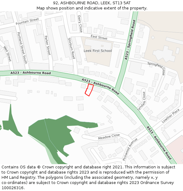92, ASHBOURNE ROAD, LEEK, ST13 5AT: Location map and indicative extent of plot
