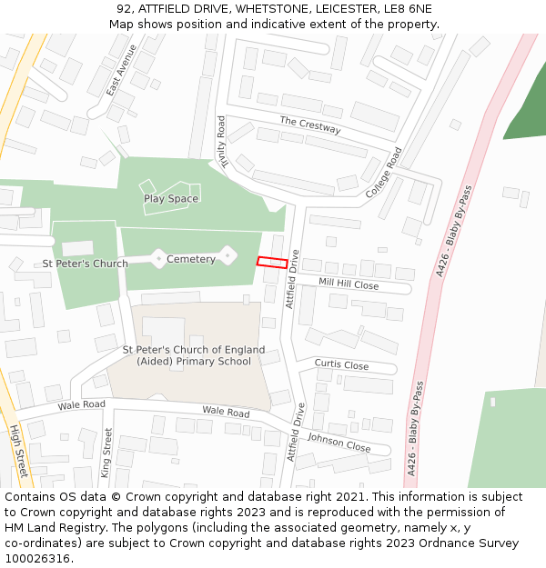 92, ATTFIELD DRIVE, WHETSTONE, LEICESTER, LE8 6NE: Location map and indicative extent of plot