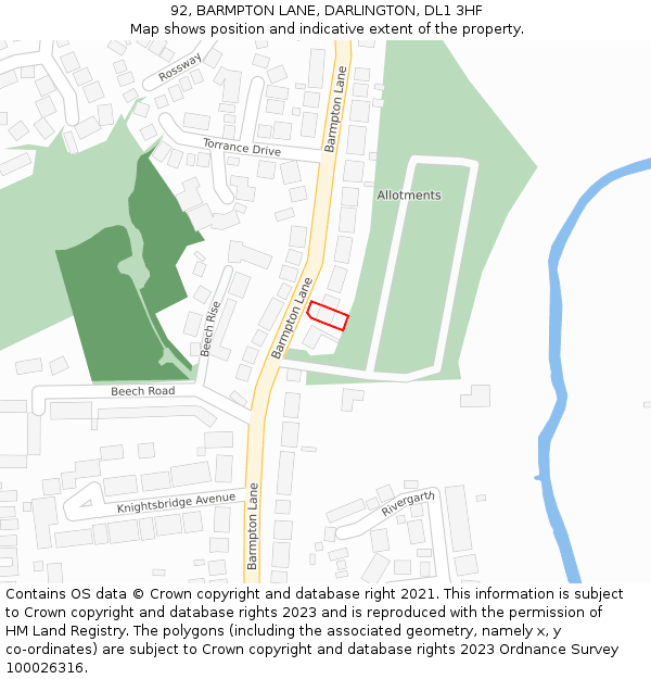 92, BARMPTON LANE, DARLINGTON, DL1 3HF: Location map and indicative extent of plot