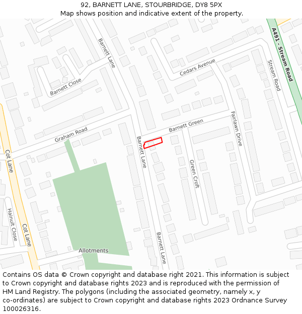 92, BARNETT LANE, STOURBRIDGE, DY8 5PX: Location map and indicative extent of plot