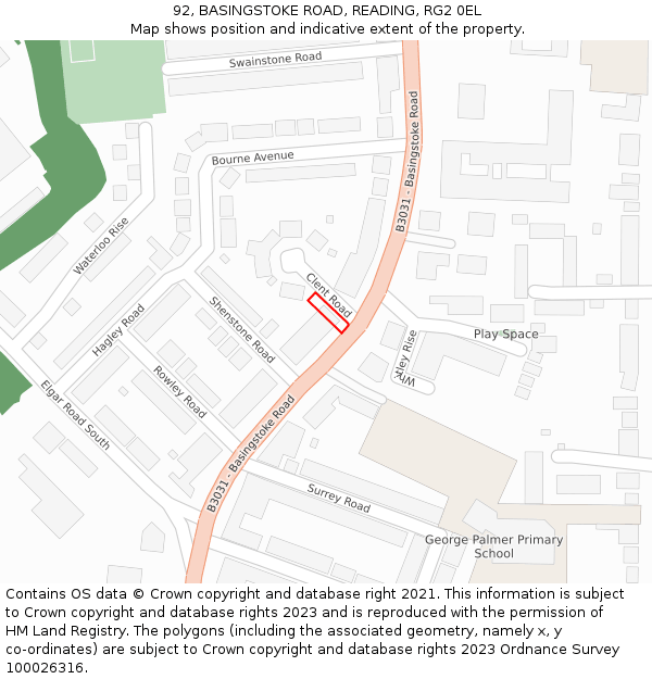 92, BASINGSTOKE ROAD, READING, RG2 0EL: Location map and indicative extent of plot