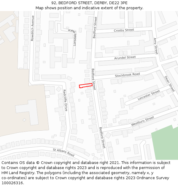 92, BEDFORD STREET, DERBY, DE22 3PE: Location map and indicative extent of plot
