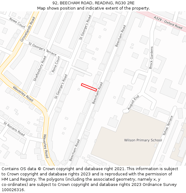 92, BEECHAM ROAD, READING, RG30 2RE: Location map and indicative extent of plot