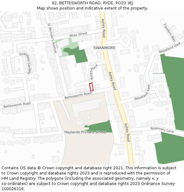 92, BETTESWORTH ROAD, RYDE, PO33 3EJ: Location map and indicative extent of plot