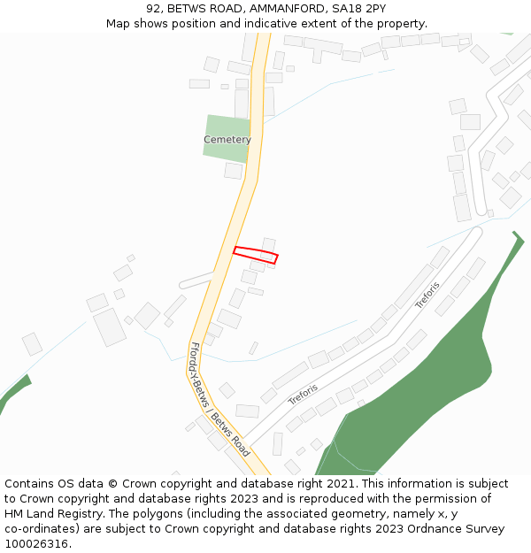 92, BETWS ROAD, AMMANFORD, SA18 2PY: Location map and indicative extent of plot