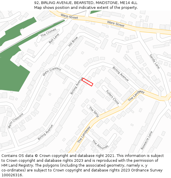 92, BIRLING AVENUE, BEARSTED, MAIDSTONE, ME14 4LL: Location map and indicative extent of plot