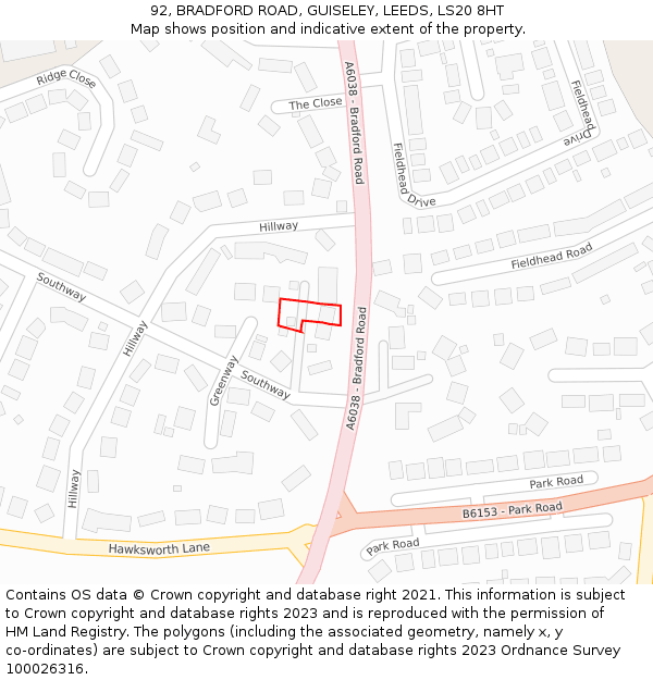 92, BRADFORD ROAD, GUISELEY, LEEDS, LS20 8HT: Location map and indicative extent of plot