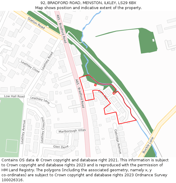 92, BRADFORD ROAD, MENSTON, ILKLEY, LS29 6BX: Location map and indicative extent of plot