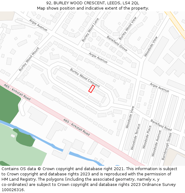 92, BURLEY WOOD CRESCENT, LEEDS, LS4 2QL: Location map and indicative extent of plot