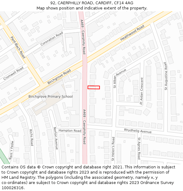 92, CAERPHILLY ROAD, CARDIFF, CF14 4AG: Location map and indicative extent of plot