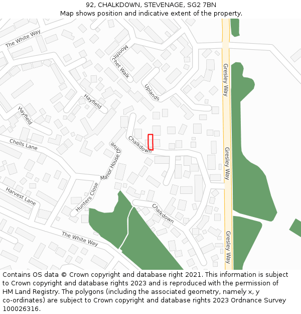 92, CHALKDOWN, STEVENAGE, SG2 7BN: Location map and indicative extent of plot
