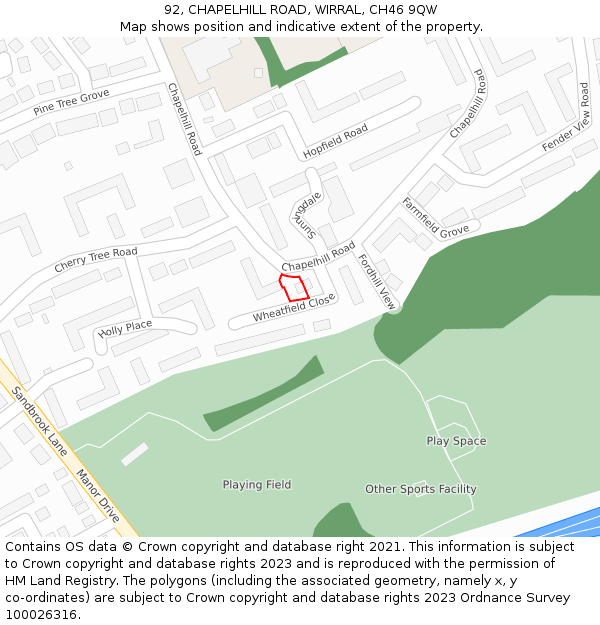 92, CHAPELHILL ROAD, WIRRAL, CH46 9QW: Location map and indicative extent of plot