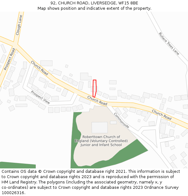 92, CHURCH ROAD, LIVERSEDGE, WF15 8BE: Location map and indicative extent of plot