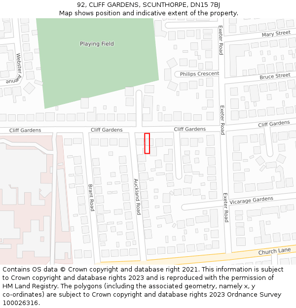 92, CLIFF GARDENS, SCUNTHORPE, DN15 7BJ: Location map and indicative extent of plot