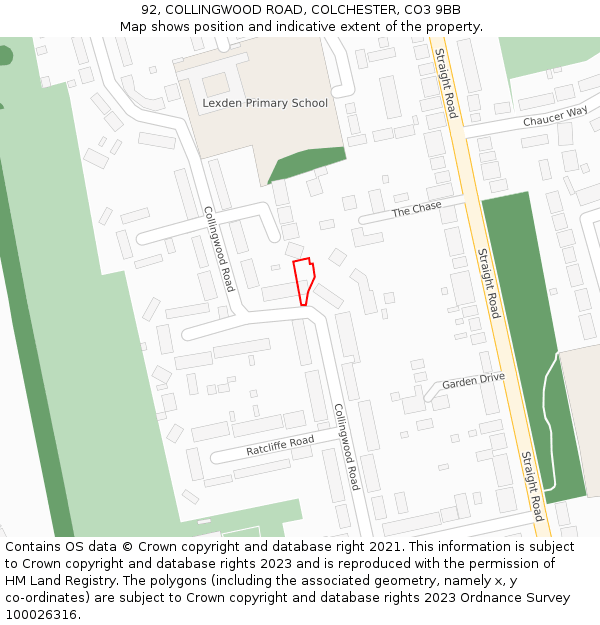 92, COLLINGWOOD ROAD, COLCHESTER, CO3 9BB: Location map and indicative extent of plot