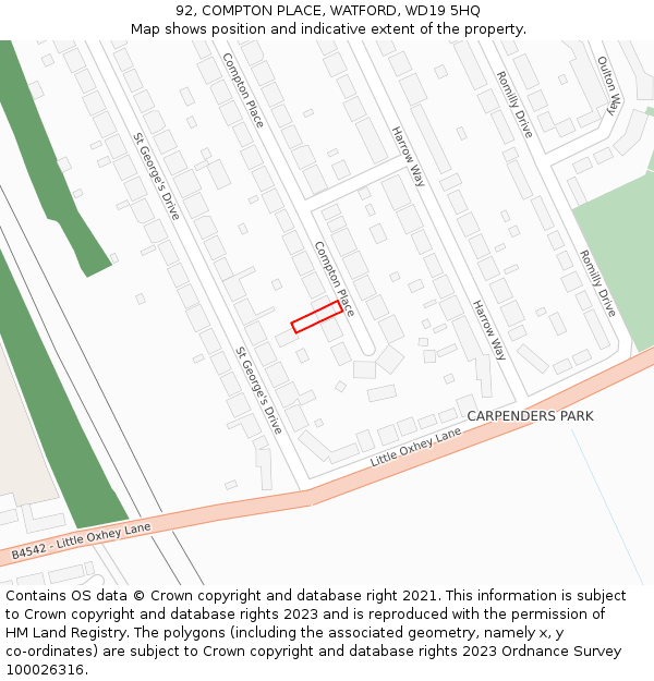 92, COMPTON PLACE, WATFORD, WD19 5HQ: Location map and indicative extent of plot