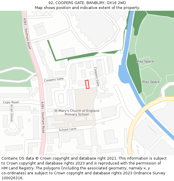 92, COOPERS GATE, BANBURY, OX16 2WD: Location map and indicative extent of plot