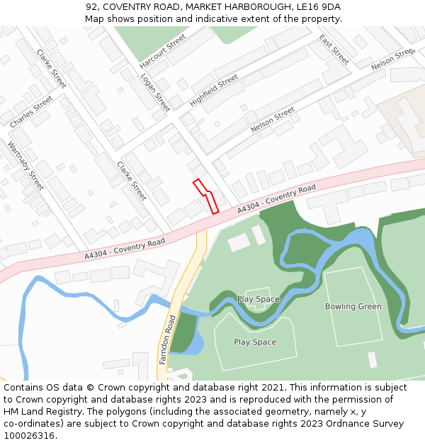 92, COVENTRY ROAD, MARKET HARBOROUGH, LE16 9DA: Location map and indicative extent of plot