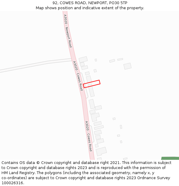 92, COWES ROAD, NEWPORT, PO30 5TP: Location map and indicative extent of plot