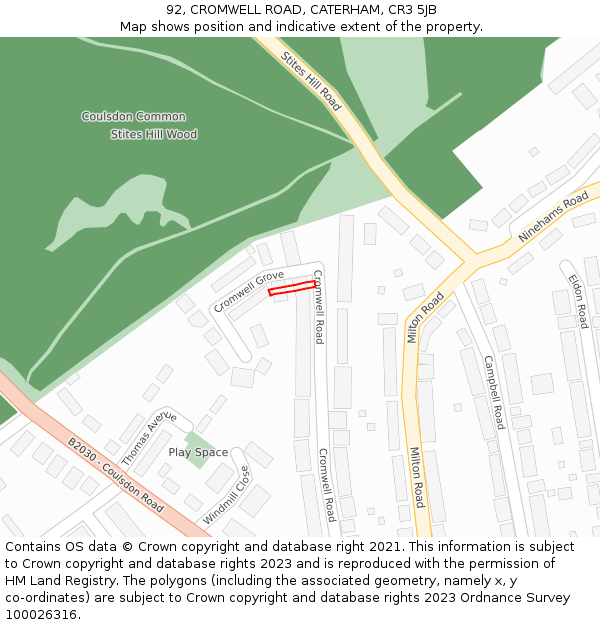 92, CROMWELL ROAD, CATERHAM, CR3 5JB: Location map and indicative extent of plot