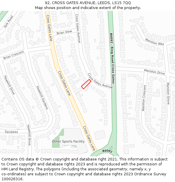 92, CROSS GATES AVENUE, LEEDS, LS15 7QQ: Location map and indicative extent of plot