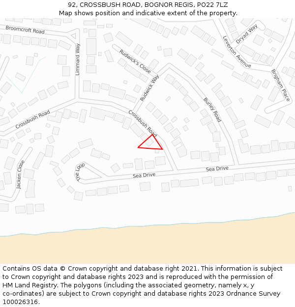 92, CROSSBUSH ROAD, BOGNOR REGIS, PO22 7LZ: Location map and indicative extent of plot
