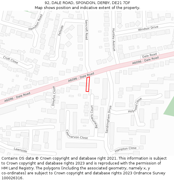 92, DALE ROAD, SPONDON, DERBY, DE21 7DF: Location map and indicative extent of plot