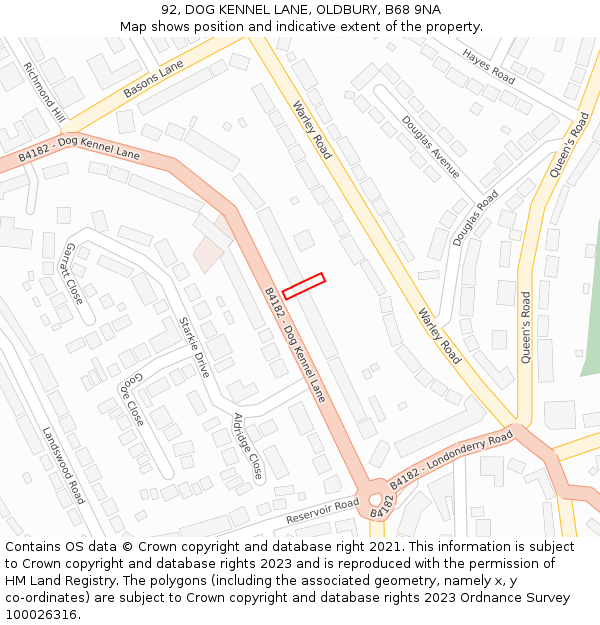 92, DOG KENNEL LANE, OLDBURY, B68 9NA: Location map and indicative extent of plot