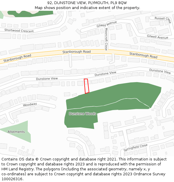 92, DUNSTONE VIEW, PLYMOUTH, PL9 8QW: Location map and indicative extent of plot