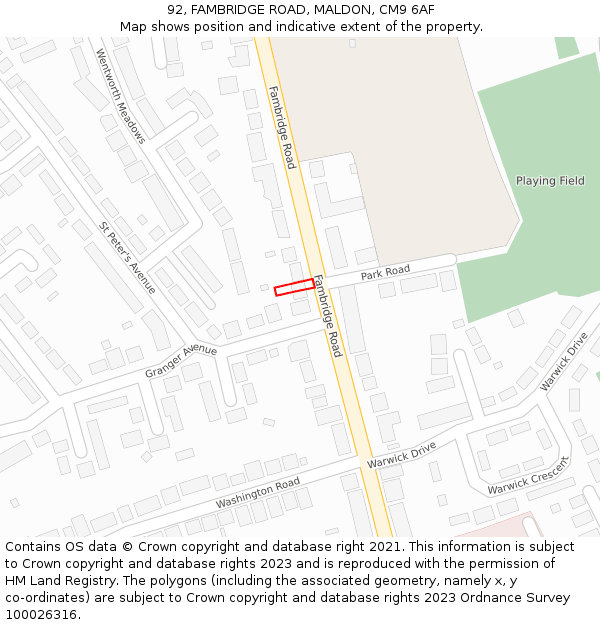 92, FAMBRIDGE ROAD, MALDON, CM9 6AF: Location map and indicative extent of plot