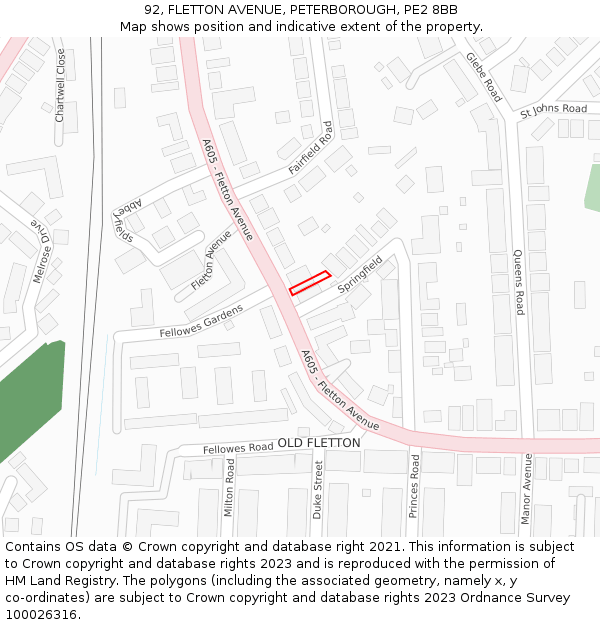 92, FLETTON AVENUE, PETERBOROUGH, PE2 8BB: Location map and indicative extent of plot