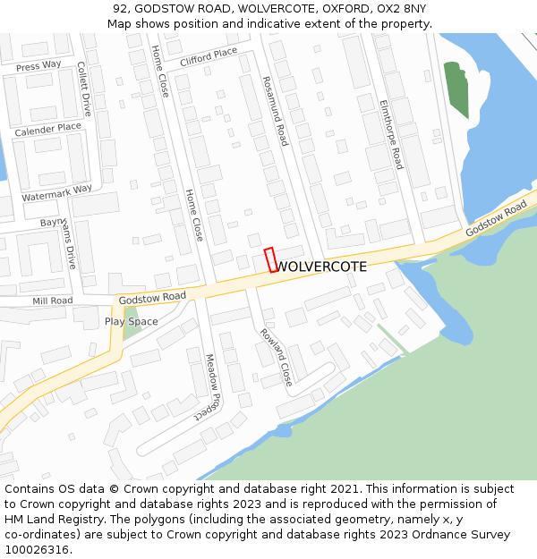92, GODSTOW ROAD, WOLVERCOTE, OXFORD, OX2 8NY: Location map and indicative extent of plot