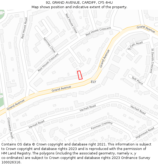 92, GRAND AVENUE, CARDIFF, CF5 4HU: Location map and indicative extent of plot