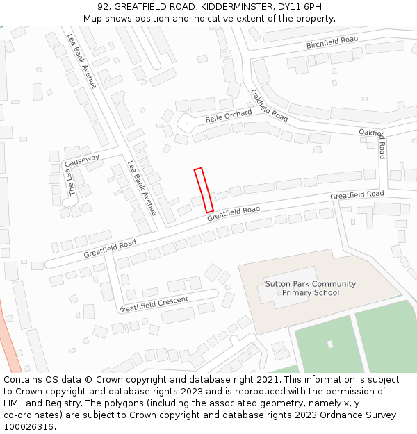 92, GREATFIELD ROAD, KIDDERMINSTER, DY11 6PH: Location map and indicative extent of plot