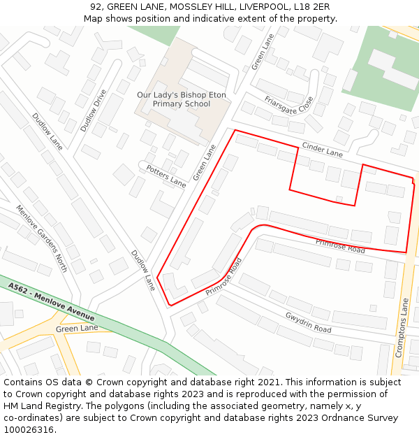 92, GREEN LANE, MOSSLEY HILL, LIVERPOOL, L18 2ER: Location map and indicative extent of plot