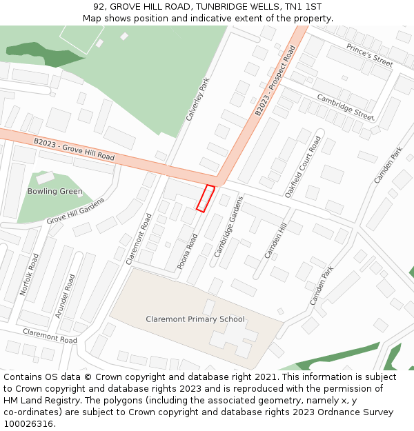 92, GROVE HILL ROAD, TUNBRIDGE WELLS, TN1 1ST: Location map and indicative extent of plot