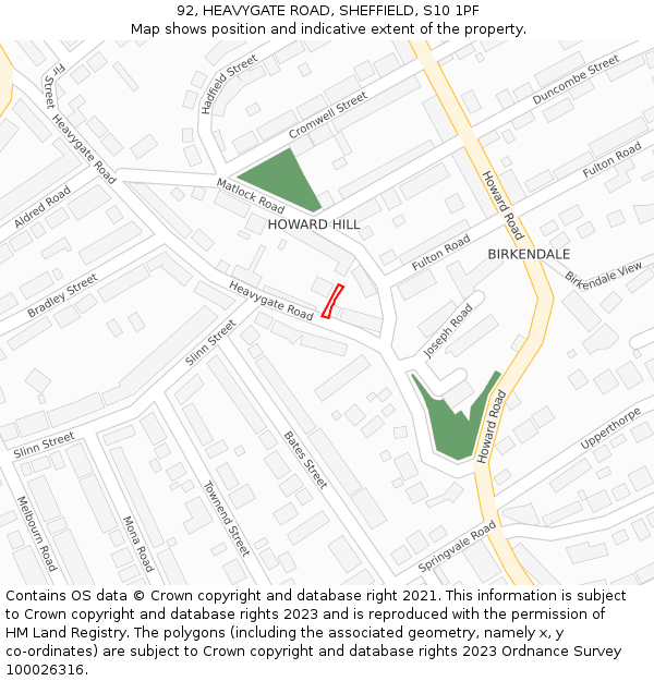 92, HEAVYGATE ROAD, SHEFFIELD, S10 1PF: Location map and indicative extent of plot